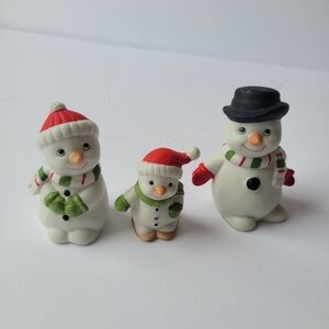 Vintage Homco Snowman Family Ceramic Winter Holiday Decor Lot Of 3